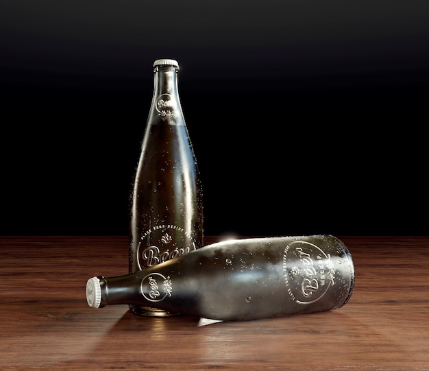 PSD ラベルのモックアップ デザインのビール瓶