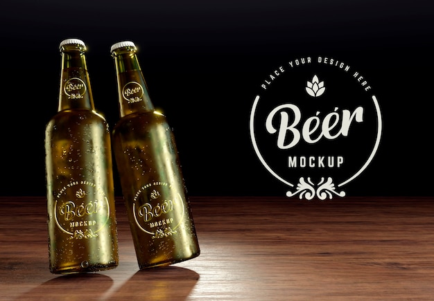 PSD beer bottle with label mock-up design