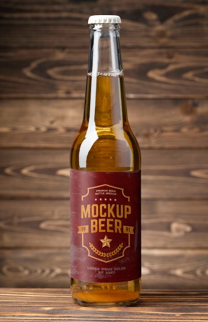 PSD beer bottle with label mockup design