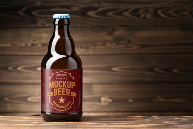 PSD beer bottle with label mockup design