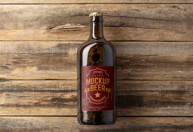 PSD beer bottle with label mockup design