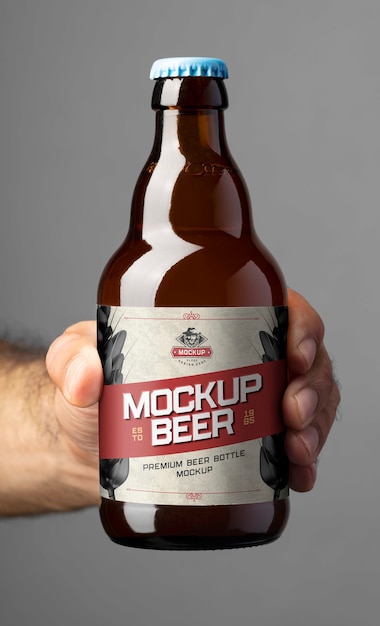 Beer bottle with label mockup