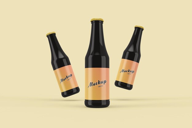 Beer bottle with label mockup