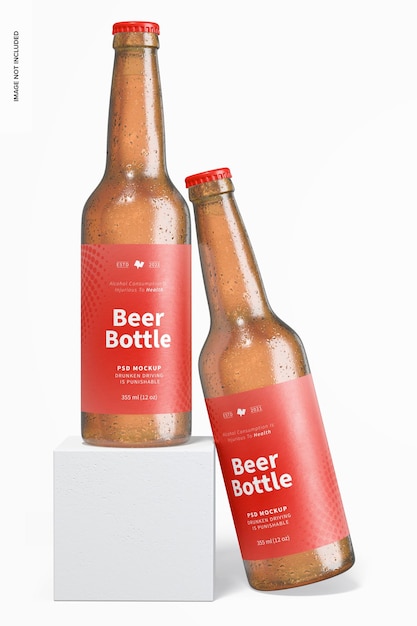 Beer bottles mockup, leaned