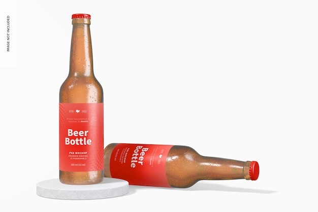 Mockup di bottiglie di birra, in piedi e lasciate cadere