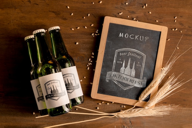 PSD beer bottles with wheat and mock-up frame