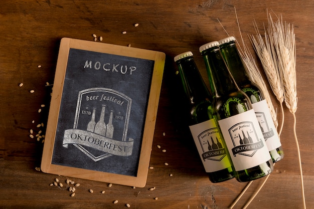 PSD beer bottles on a wooden table