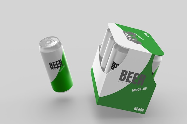 Beer can and pack 3d render mockup