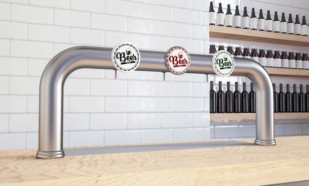 Distributore di birra sul mockup del bancone del bar