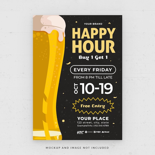 Modello di volantino per eventi beer happy hour bar in psd