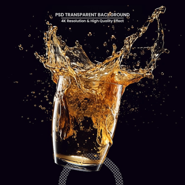 PSD beer mug splash whiskey with splash on transparent background