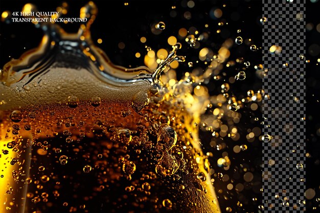 PSD beer splash on black background on transparent background