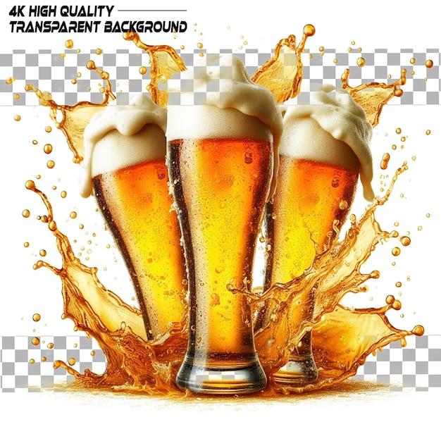 Beer splashes and drops on transparent background