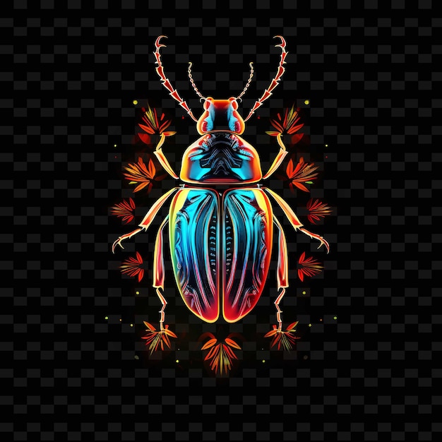 Beetle enchanting meadow zigzag neon lines flower petals har shape y2k neon light art collections