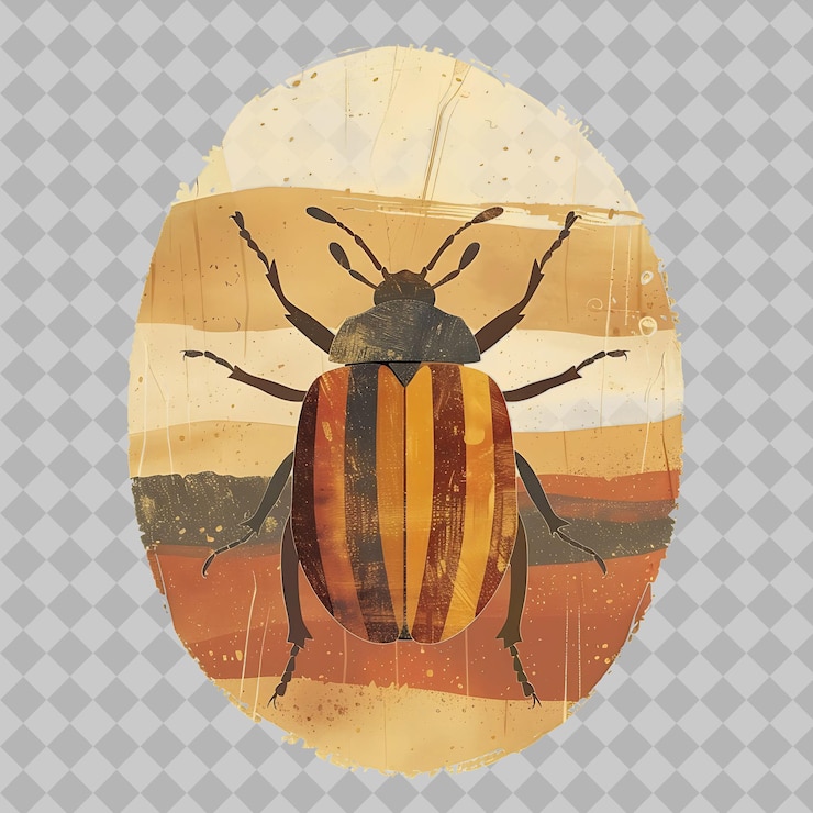PSD beetle in an oval textured silhouette desert landscape sho png watercolor wild life collections