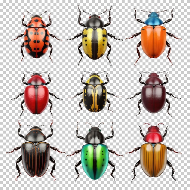 PSD beetle verschillende kleurensetconcept geïsoleerd op transparante achtergrond