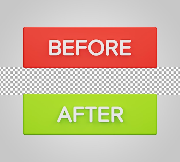 Before after comparison button on transparent background 3D Render