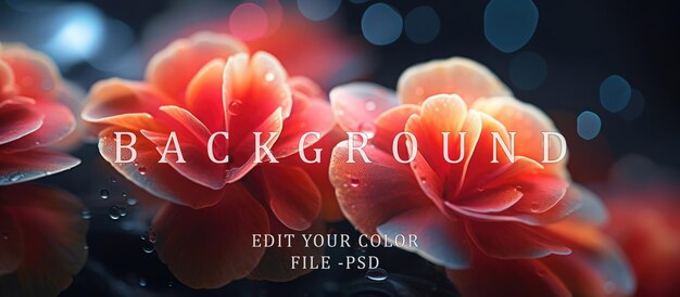 PSD begonia flower abstract bokeh background orange blue light