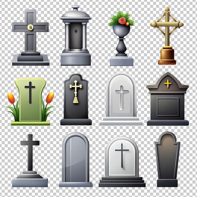 begraafplaats of kerkhof elementen set vector iconen