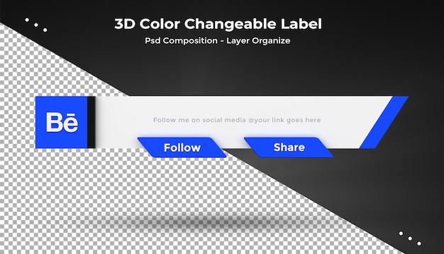 PSD behance connect us w mediach społecznościowych odznaka ikony renderowania dolnego trzeciego projektu 3d