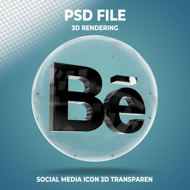 PSD Значок behance 3d в стеклянном стиле