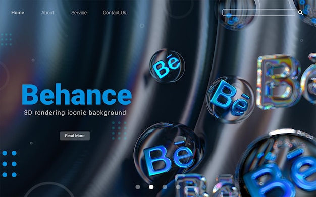 Behance icon inside bubble glass geometric shapes on colorful abstract dark background 3d render