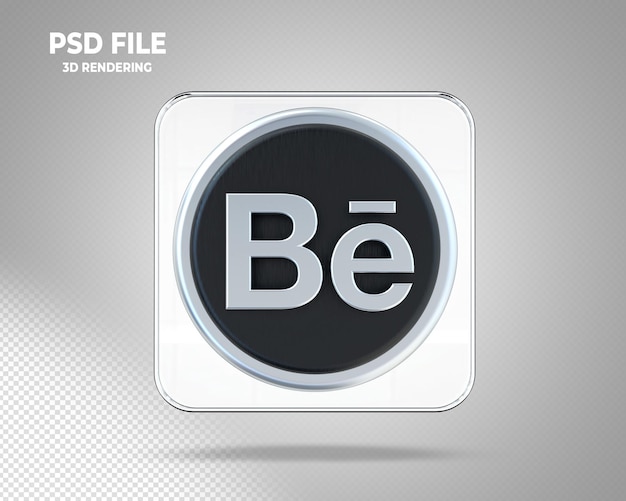 PSD behance logo 3d social media with glass styles