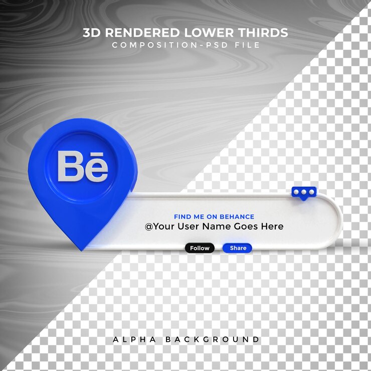 PSD behance sosyal medyada bize bağlanın alt bant 3d tasarım render simge rozeti