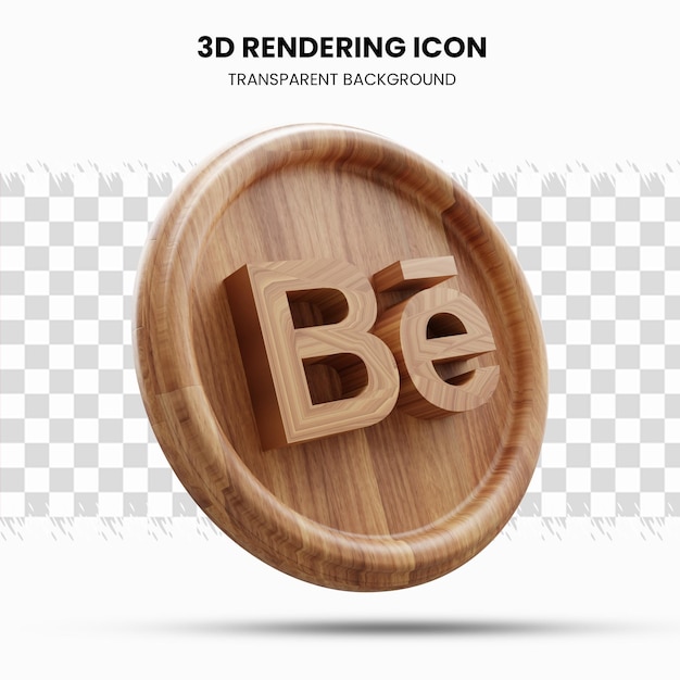 PSD behance wooden icon in 3d rendering