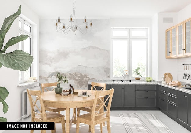 Behangmodel in Scandinavisch keukeninterieur