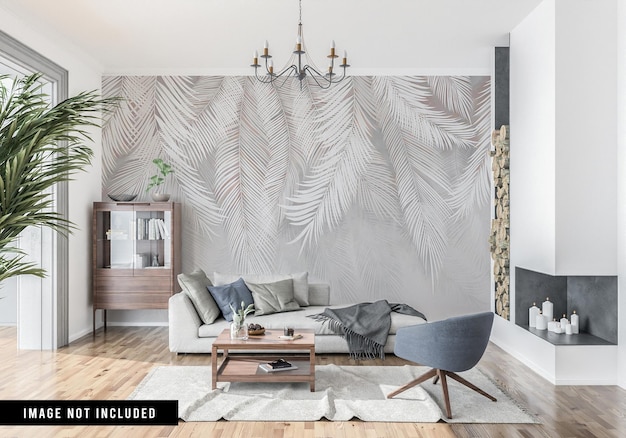 Behangmodel in scandinavische woonkamer