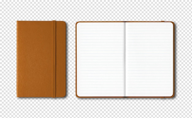 PSD beige closed and open lined notebooks mockup isolated on transparent background