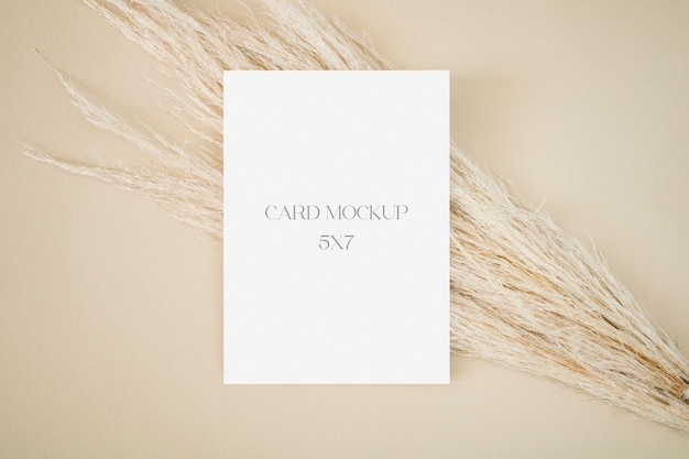 Beige mockup for invitation card with dry grass