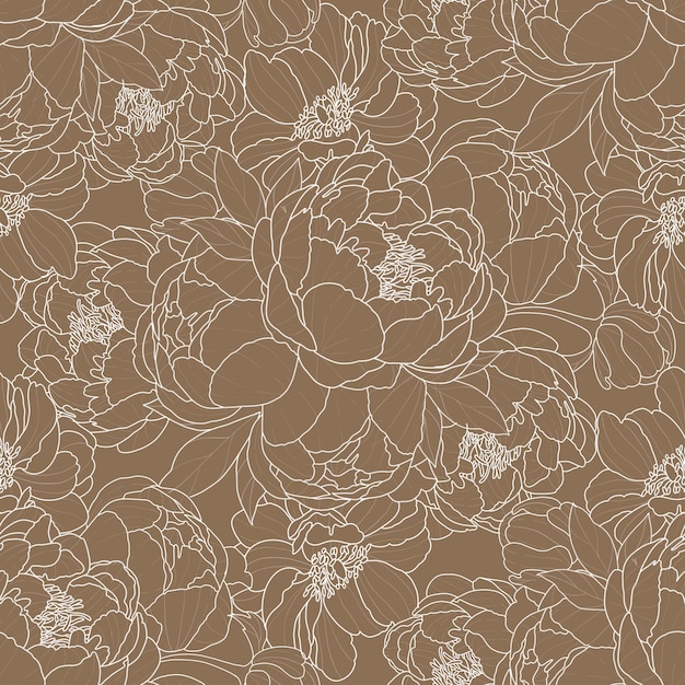 Beige Peony Line Art Patroon