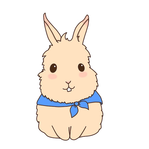 青いスカーフをかぶったベージュ色のウサギ子供たちのイラスト