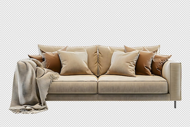 Beige sofa with sofa cover on white