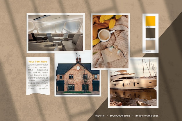 PSD moodboard realistico dall'atmosfera beige