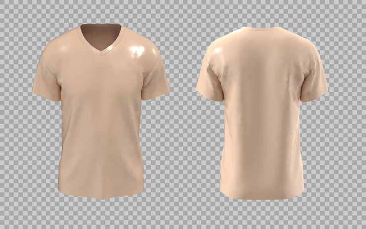 PSD 베이지 vneck t 셔츠 모형 금속 바디 3d 모형 투명한 배경