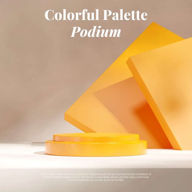 beige wall background 3d render empty mockup yellow bright podium in square