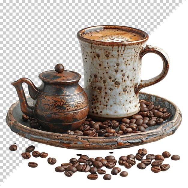 PSD beker latte koffiebonen in zak pecan koffie dag geïsoleerd op doorzichtige achtergrond