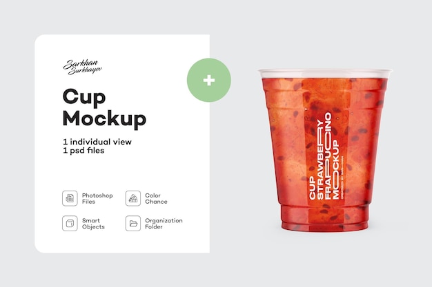 PSD beker met aardbei frappuccino mockup