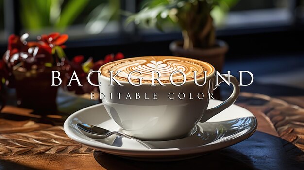PSD beker warme cappuccino met mooie latte room en wit glas op de koffie winkel tafel