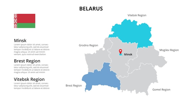 Modello infografico della mappa della bielorussia diviso per paesi presentazione delle diapositive