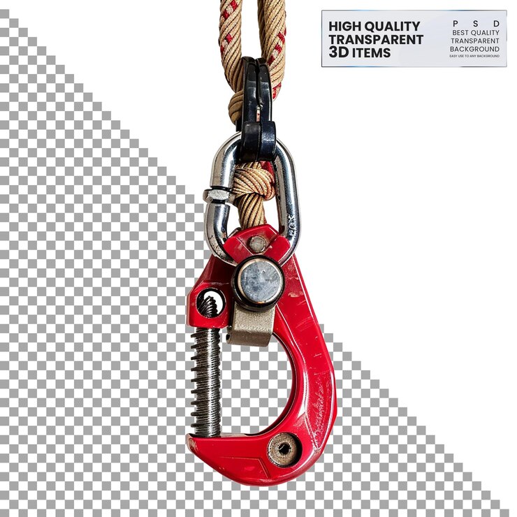 PSD belay device mechanical tool for controlling on transparent background