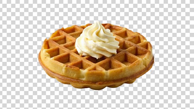 Belgian waffles with whipped cream isolated on transparent background