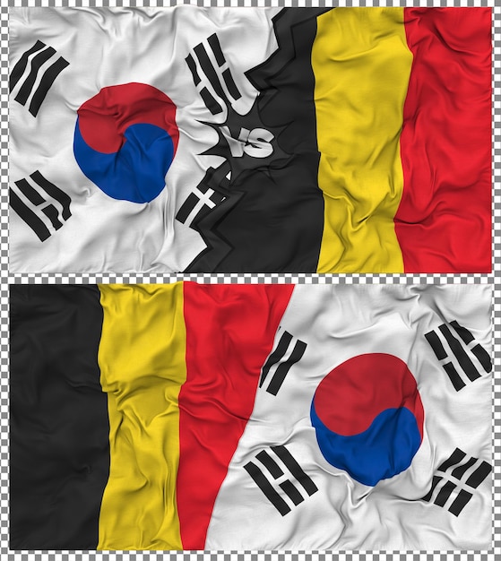 België versus Zuid-Korea Half Combined Flag Cloth Bump Texture 3D Rendering