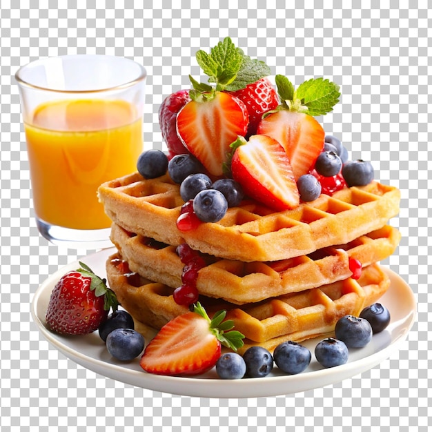 Belgische wafels met verse bessen op een doorzichtige achtergrond