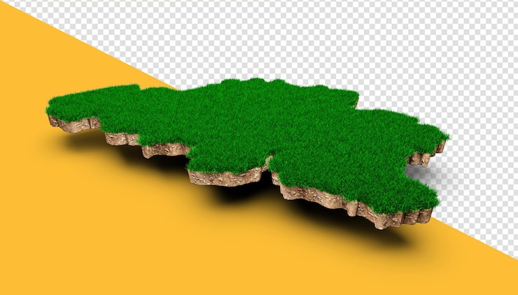 PSD belgium map soil land geology cross section with green grass and rock ground texture 3d illustration