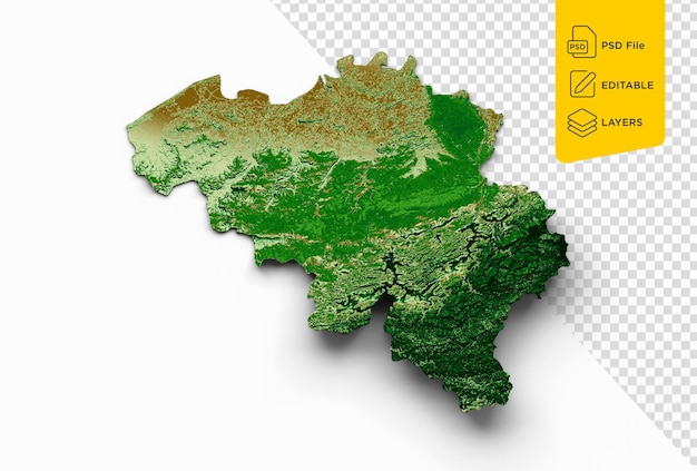 Mappa topografica del belgio 3d mappa realistica a colori su sfondo bianco illustrazione 3d