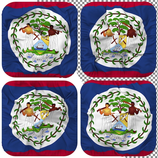 Belize Flag Squire Shape Isolated Different Waving Style Bump Texture 3D Rendering